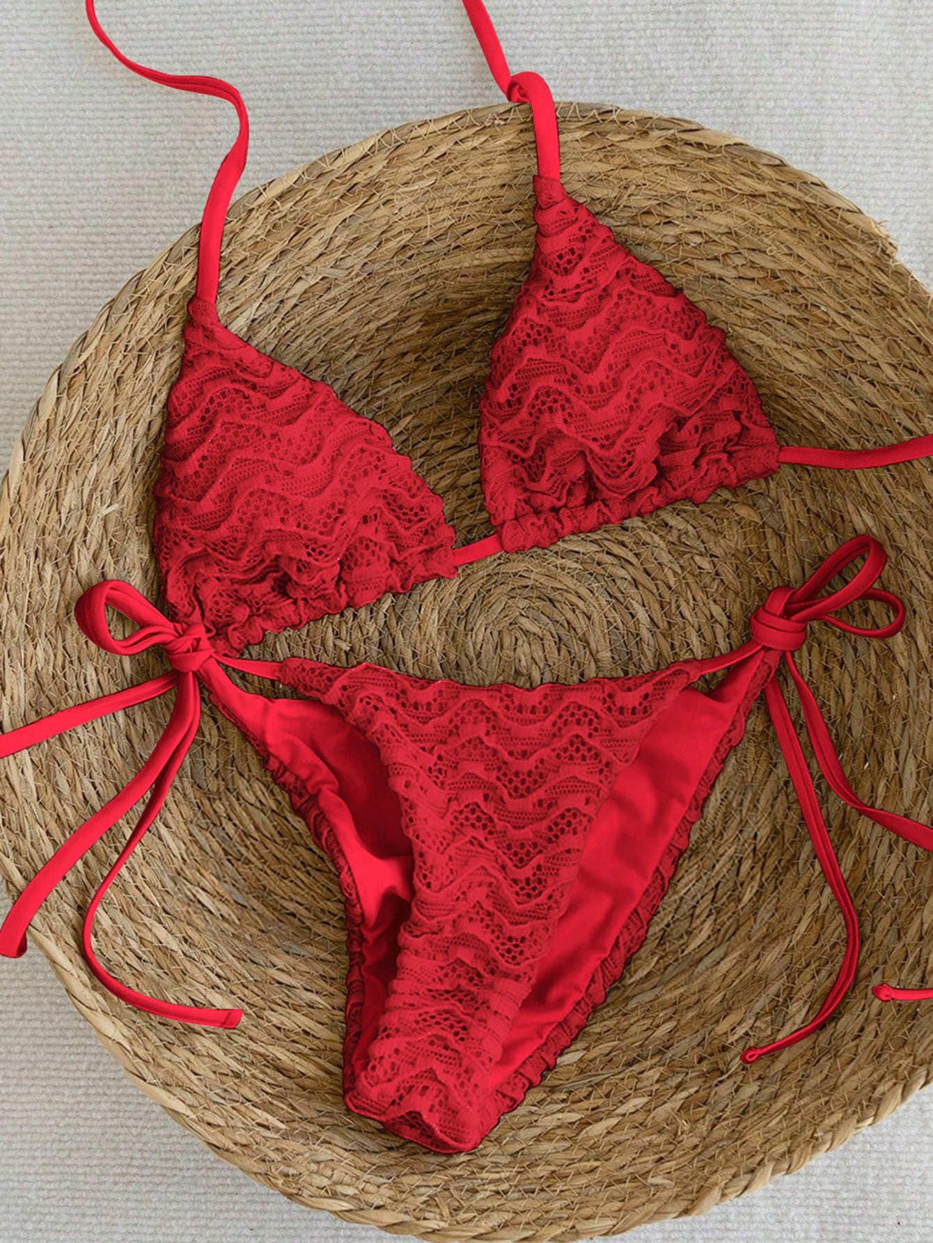 Swim Vcay Women's Red Lace Bikini Set 2pcs Spaghetti Strap Backless