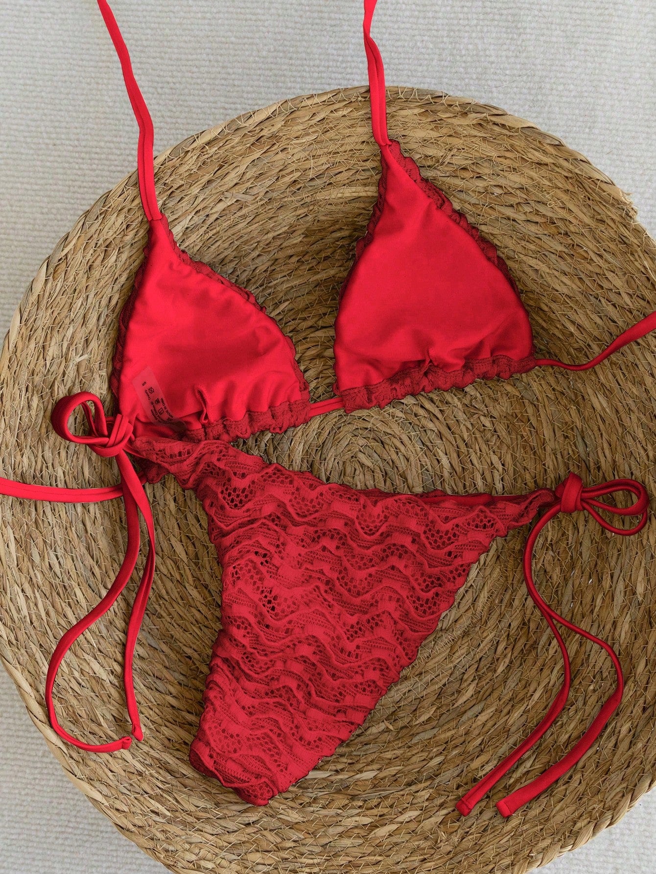 Swim Vcay Women's Red Lace Bikini Set 2pcs Spaghetti Strap Backless