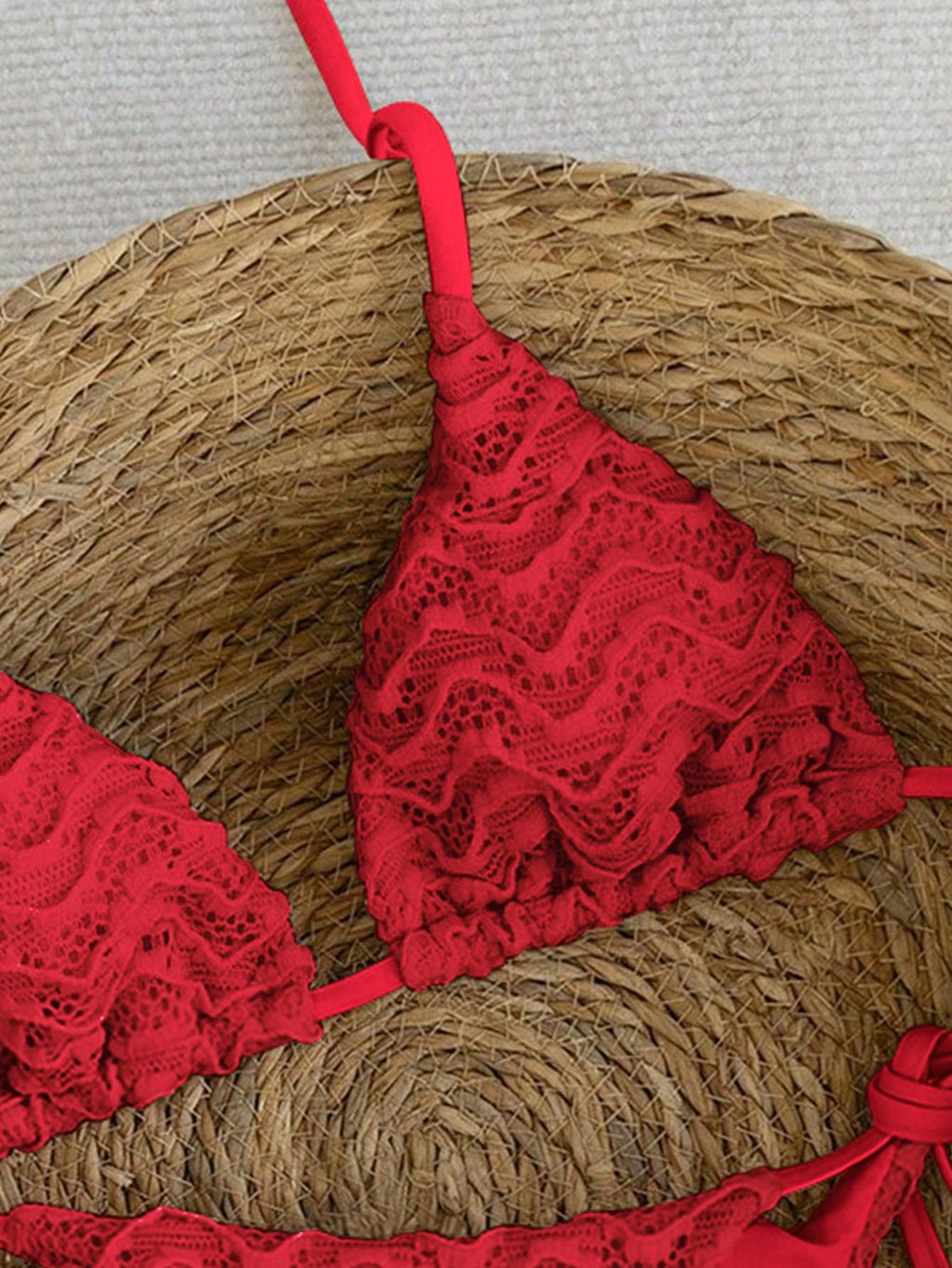 Swim Vcay Women's Red Lace Bikini Set 2pcs Spaghetti Strap Backless