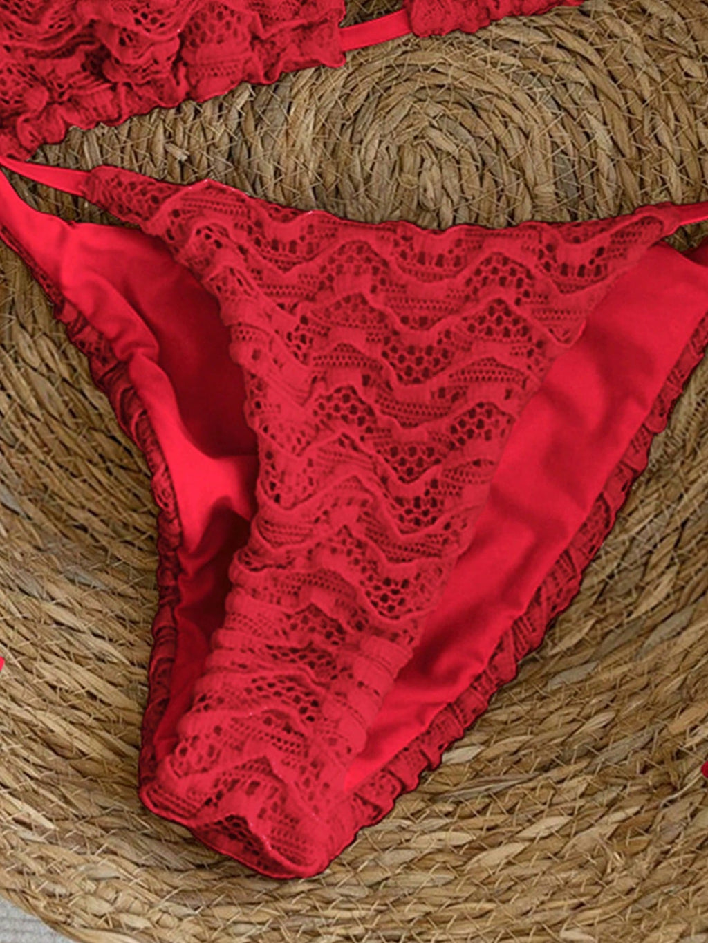 Swim Vcay Women's Red Lace Bikini Set 2pcs Spaghetti Strap Backless