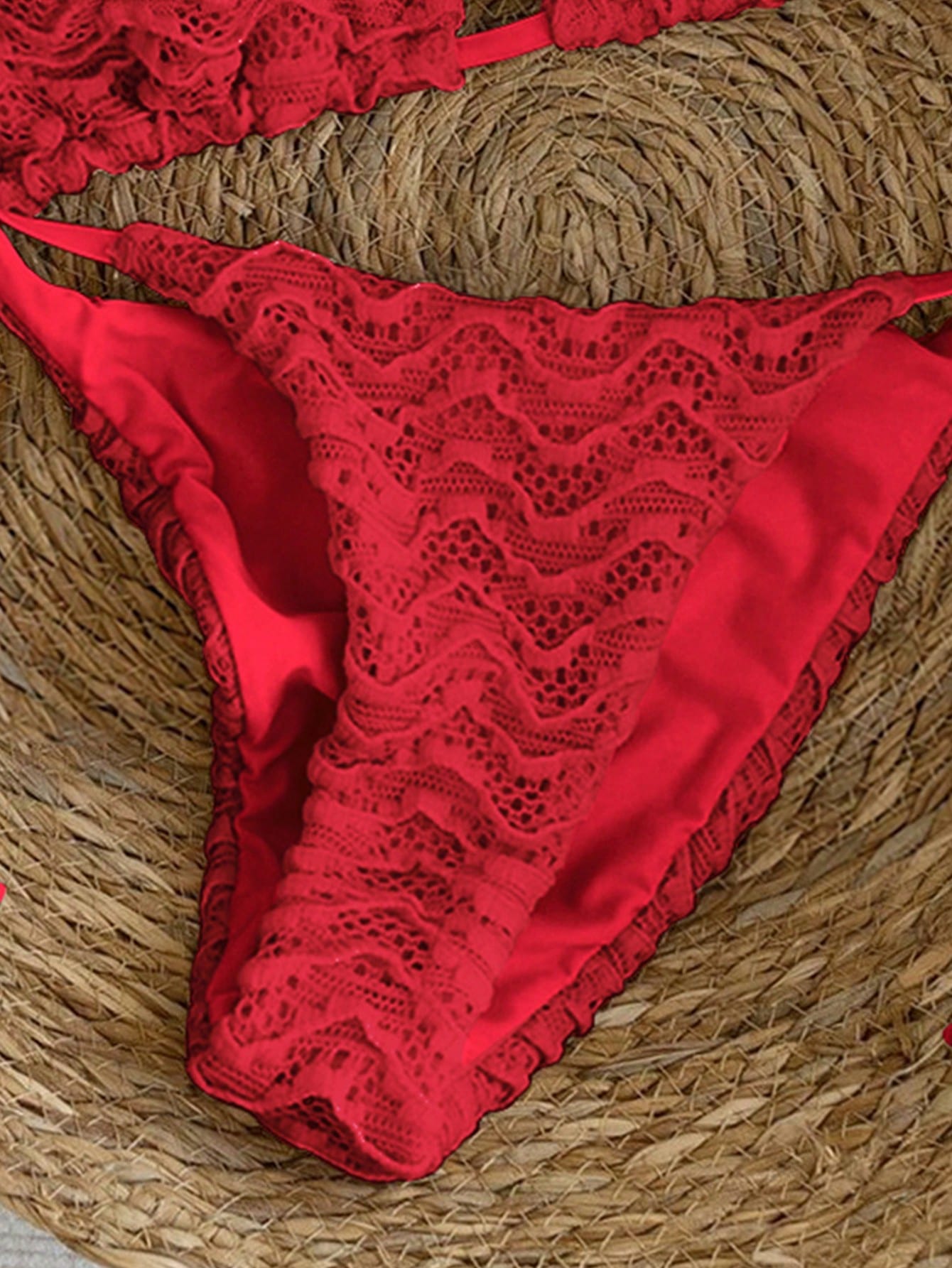 Swim Vcay Women's Red Lace Bikini Set 2pcs Spaghetti Strap Backless