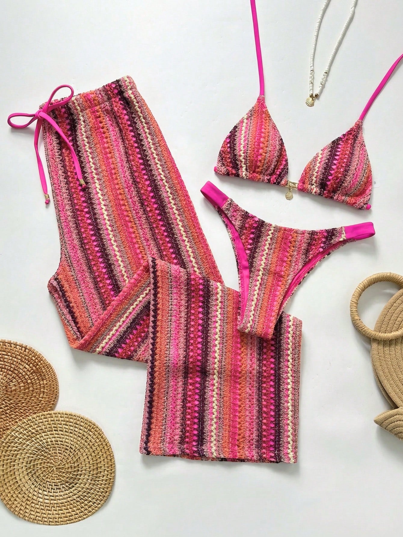 Swim Chicsea 26SS Spring/Summer Vacation Beach BOHO Braided Brown-Red