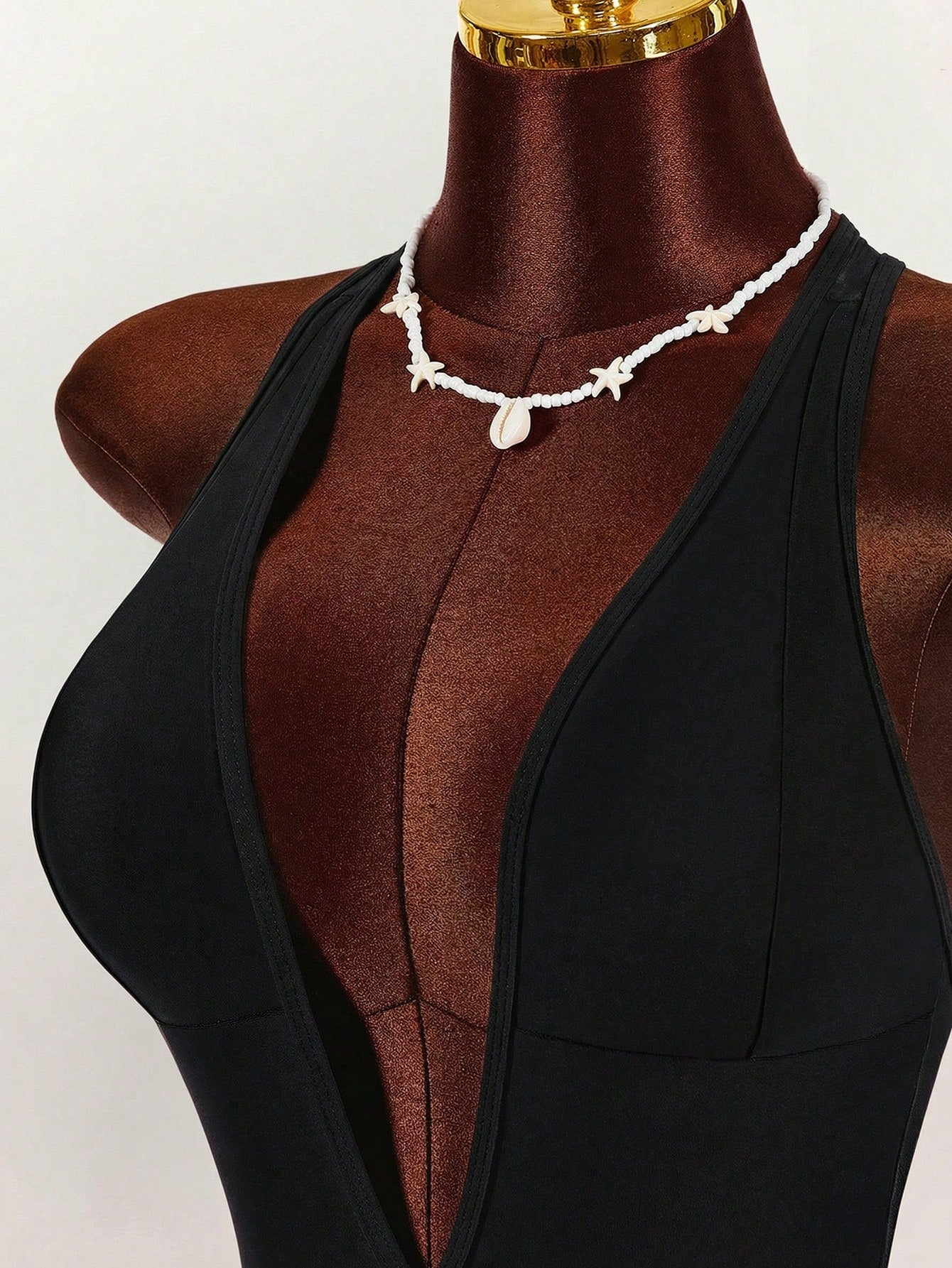 Amplova 1pc Women's Elegant Black One-Piece Swimsuit, Deep V-Neck Tight-Fitting Monokini,Open Back With - image 4