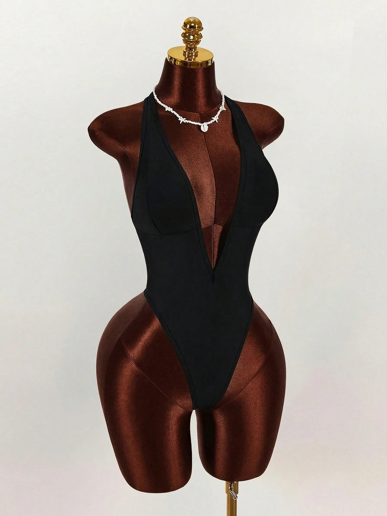 Amplova 1pc Women's Elegant Black One-Piece Swimsuit, Deep V-Neck Tight-Fitting Monokini,Open Back With - image 5