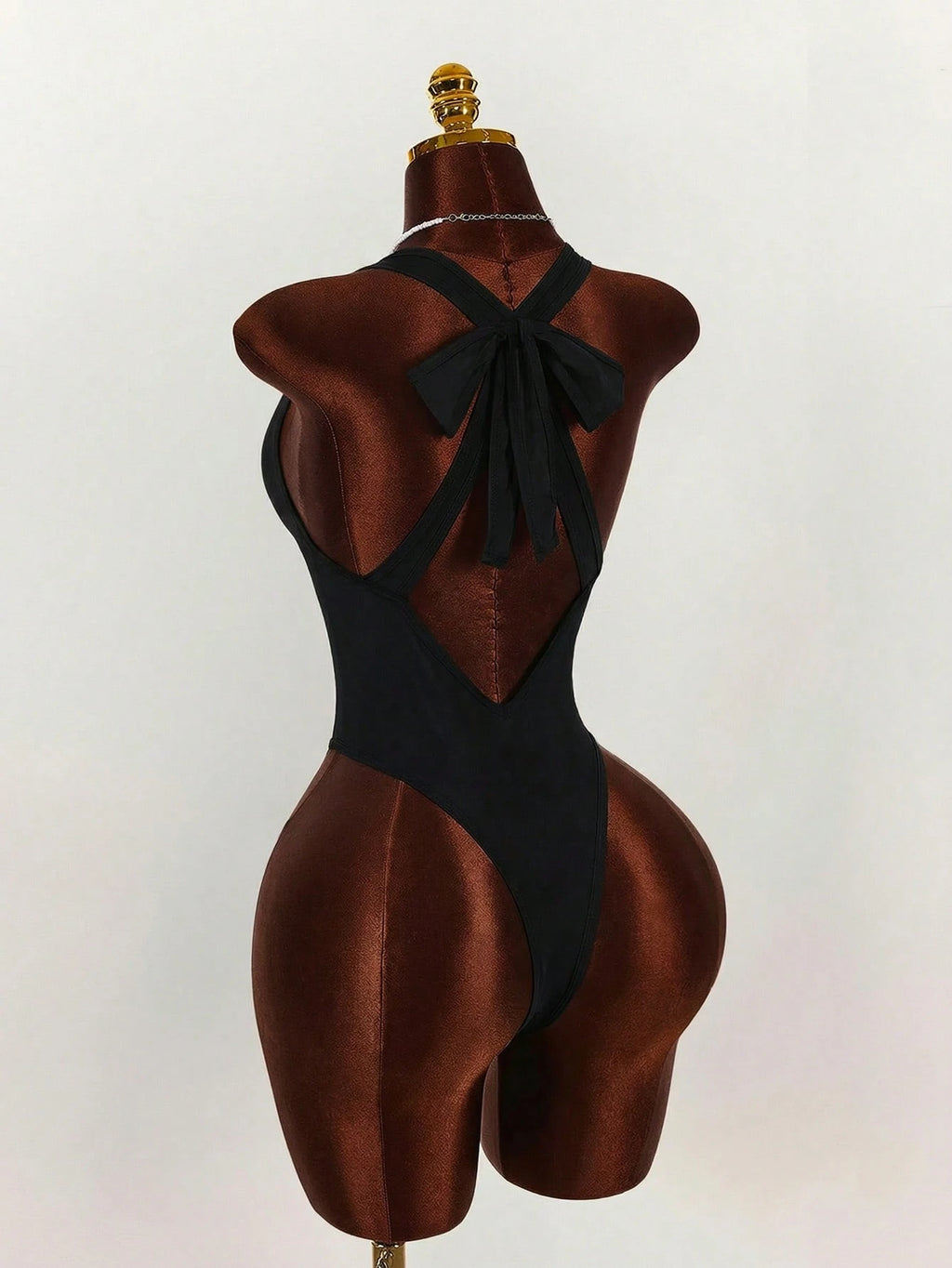 Amplova 1pc Women's Elegant Black One-Piece Swimsuit, Deep V-Neck Tight-Fitting Monokini,Open Back With - image 7
