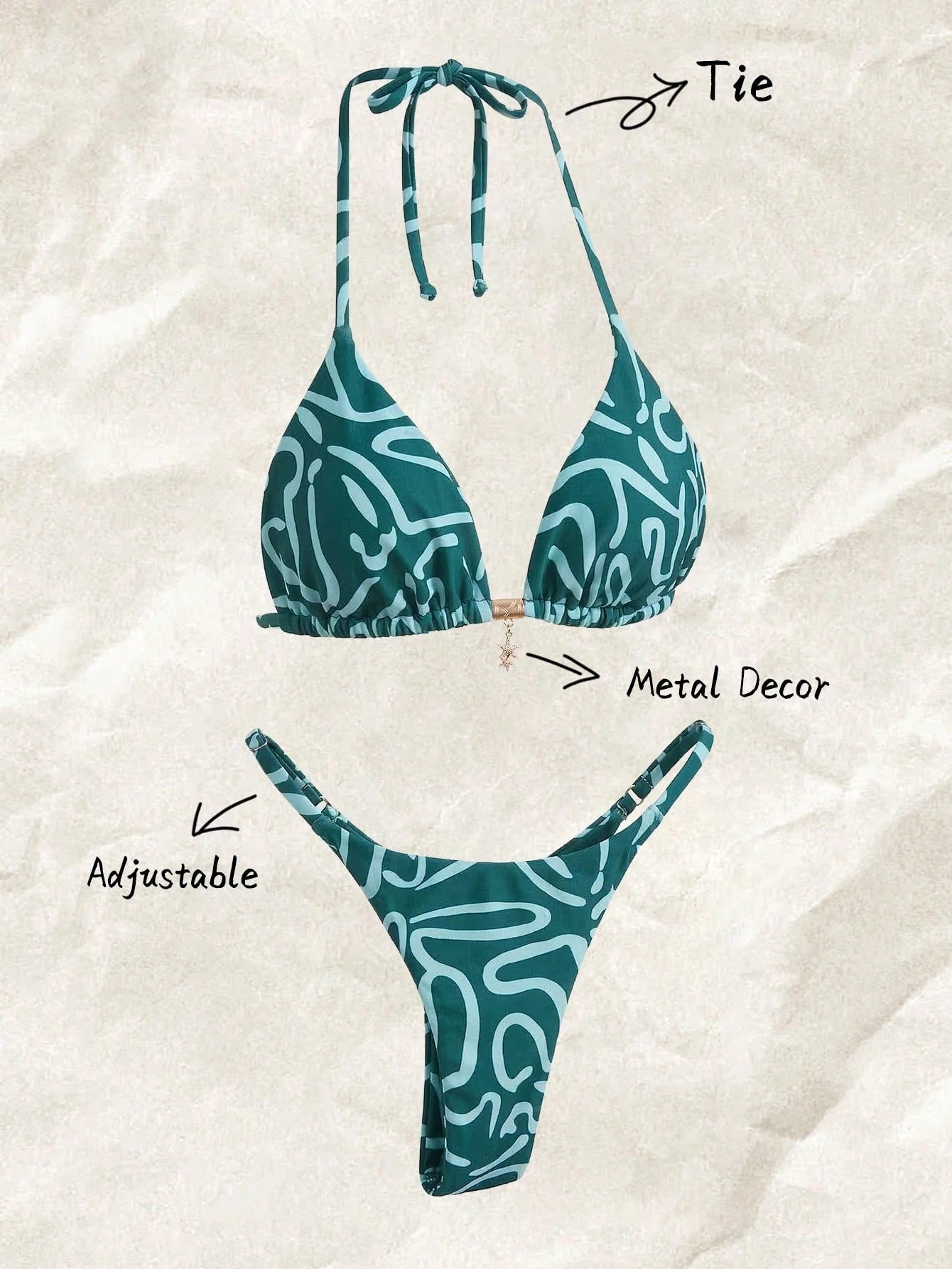 Elavelle Springbreak Women Beach Outfit, Random Print Spaghetti Strap
