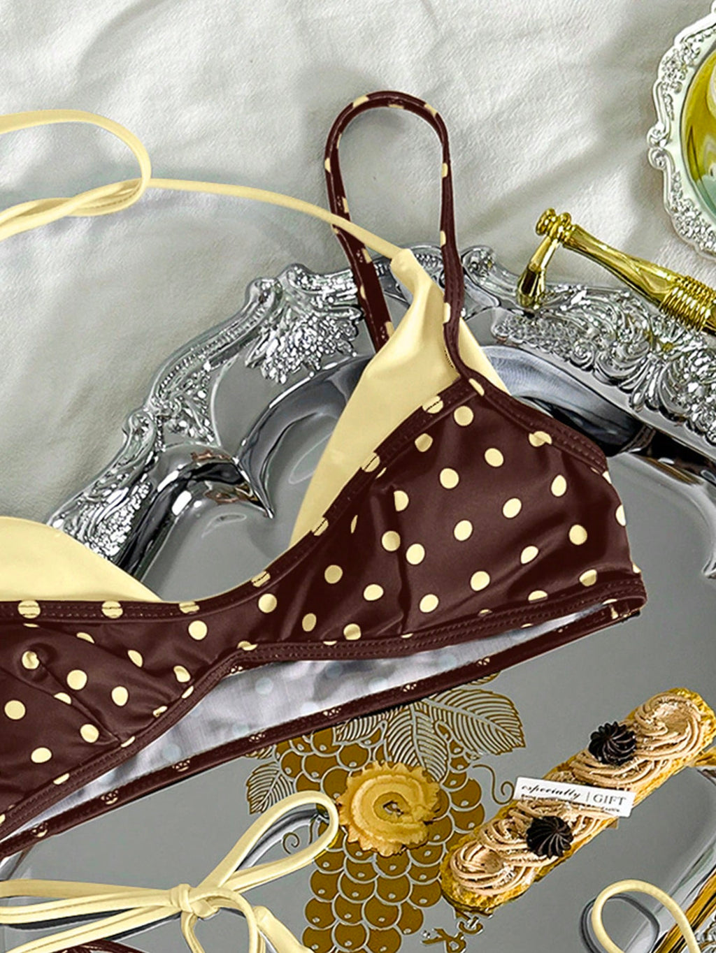 Women's Retro Polka Dot & Striped Bikini Swimwear, Casual Fashionable