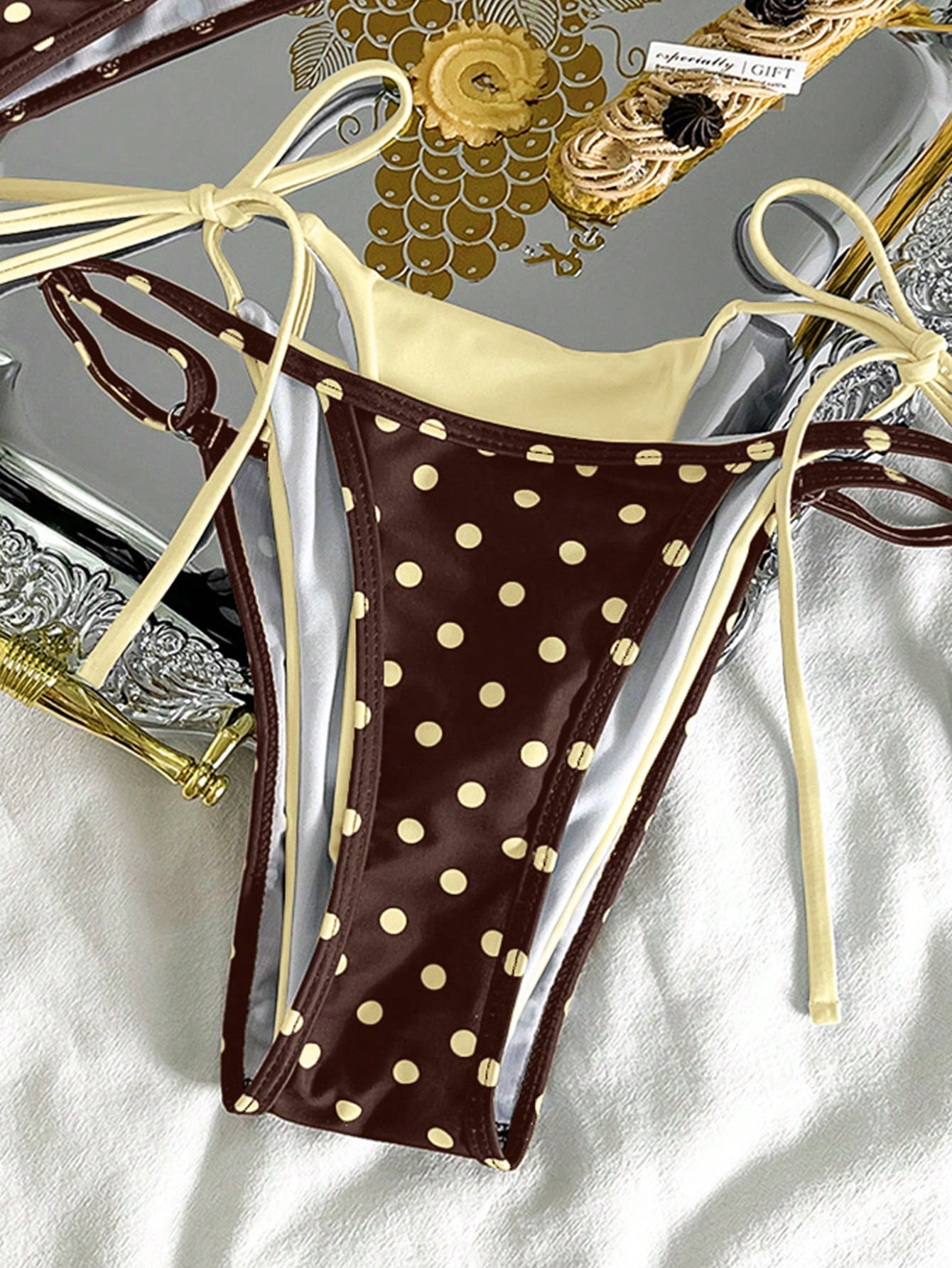 Women's Retro Polka Dot & Striped Bikini Swimwear, Casual Fashionable