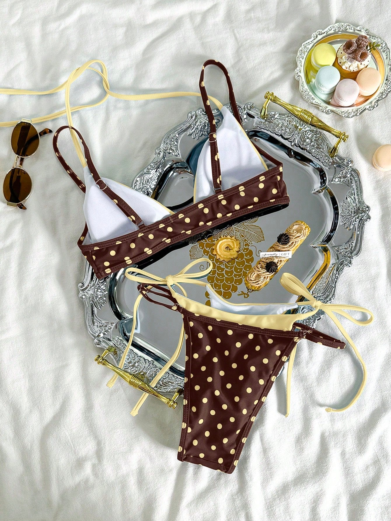Women's Retro Polka Dot & Striped Bikini Swimwear, Casual Fashionable