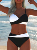 Women's Sexy Casual Black & White Color Block Spaghetti Strap Bikini