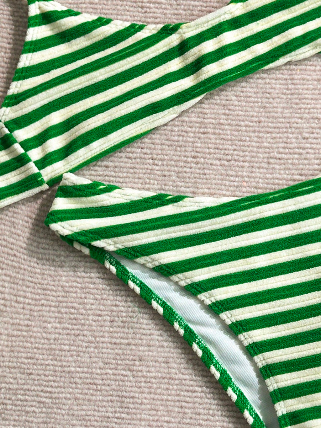 Swim Mod Summer Beach Women 2 Pieces Set Green Special Texture Fabric