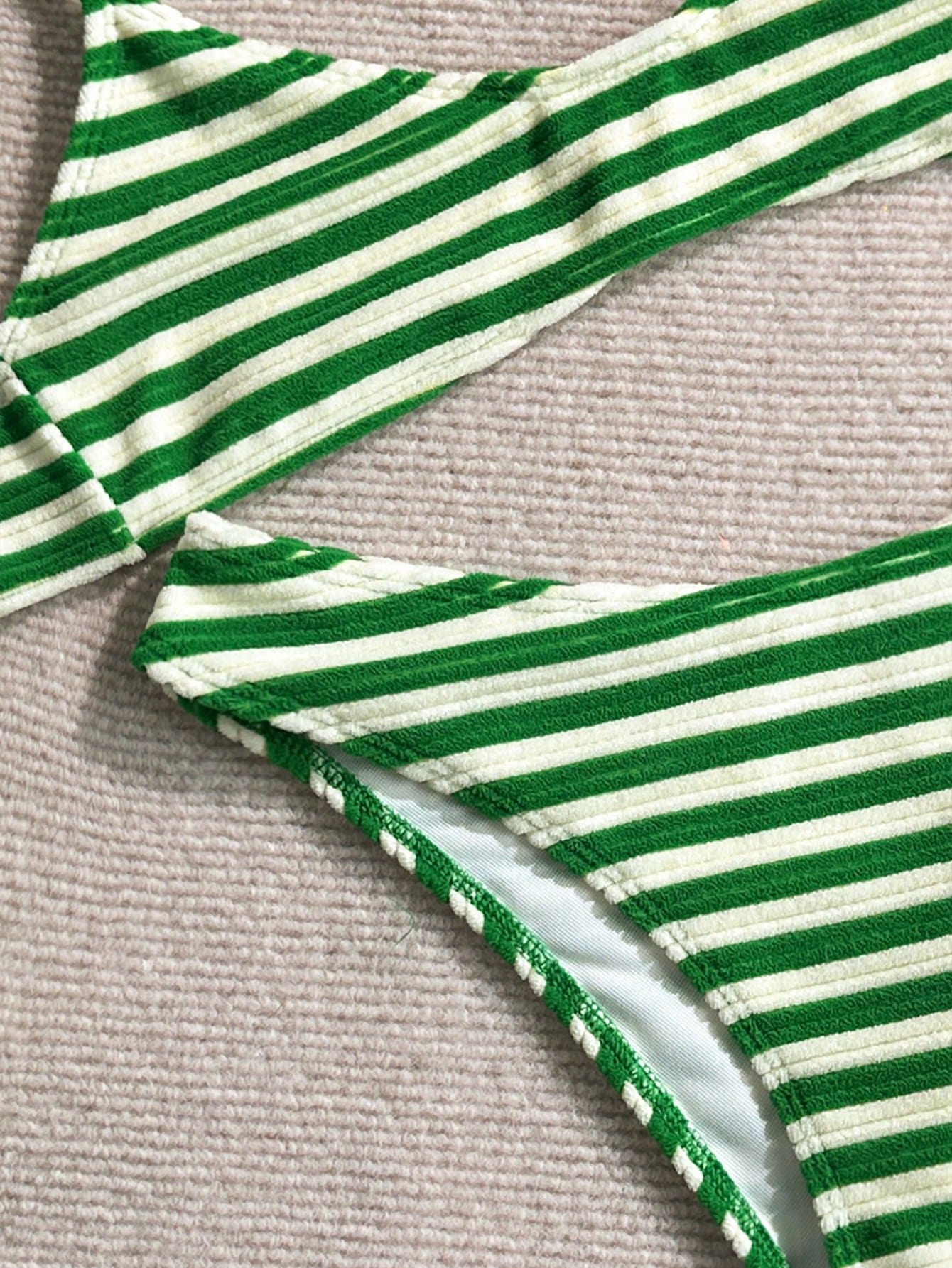 Swim Mod Summer Beach Women 2 Pieces Set Green Special Texture Fabric