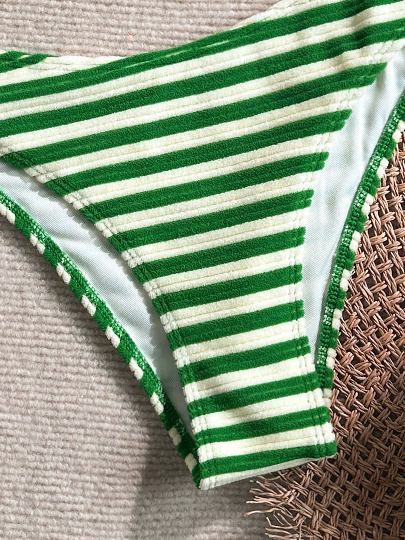 Swim Mod Summer Beach Women 2 Pieces Set Green Special Texture Fabric