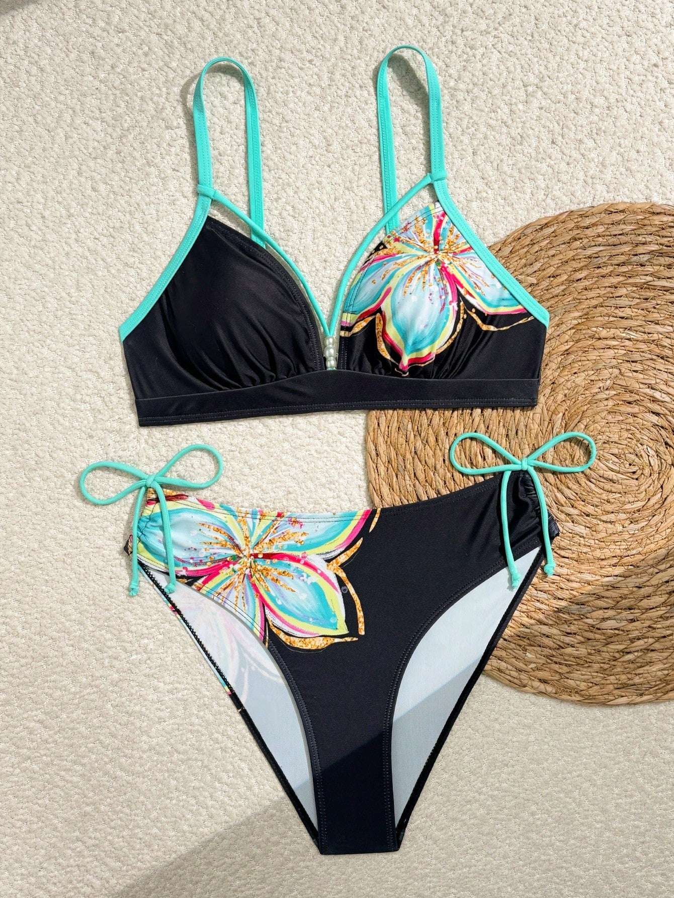 Swim Lushoire New Summer Women's Spaghetti Strap Backless Deep V-Neck