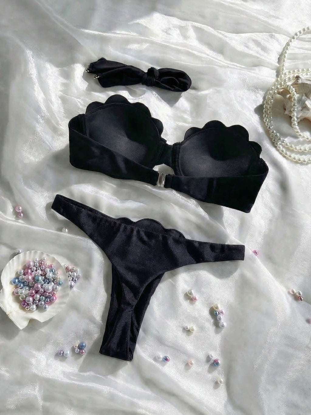 Swim Mod Petal Patchwork Hard Cup Detachable Strap Solid Color Sexy 2 Pieces Swimwear - image 3