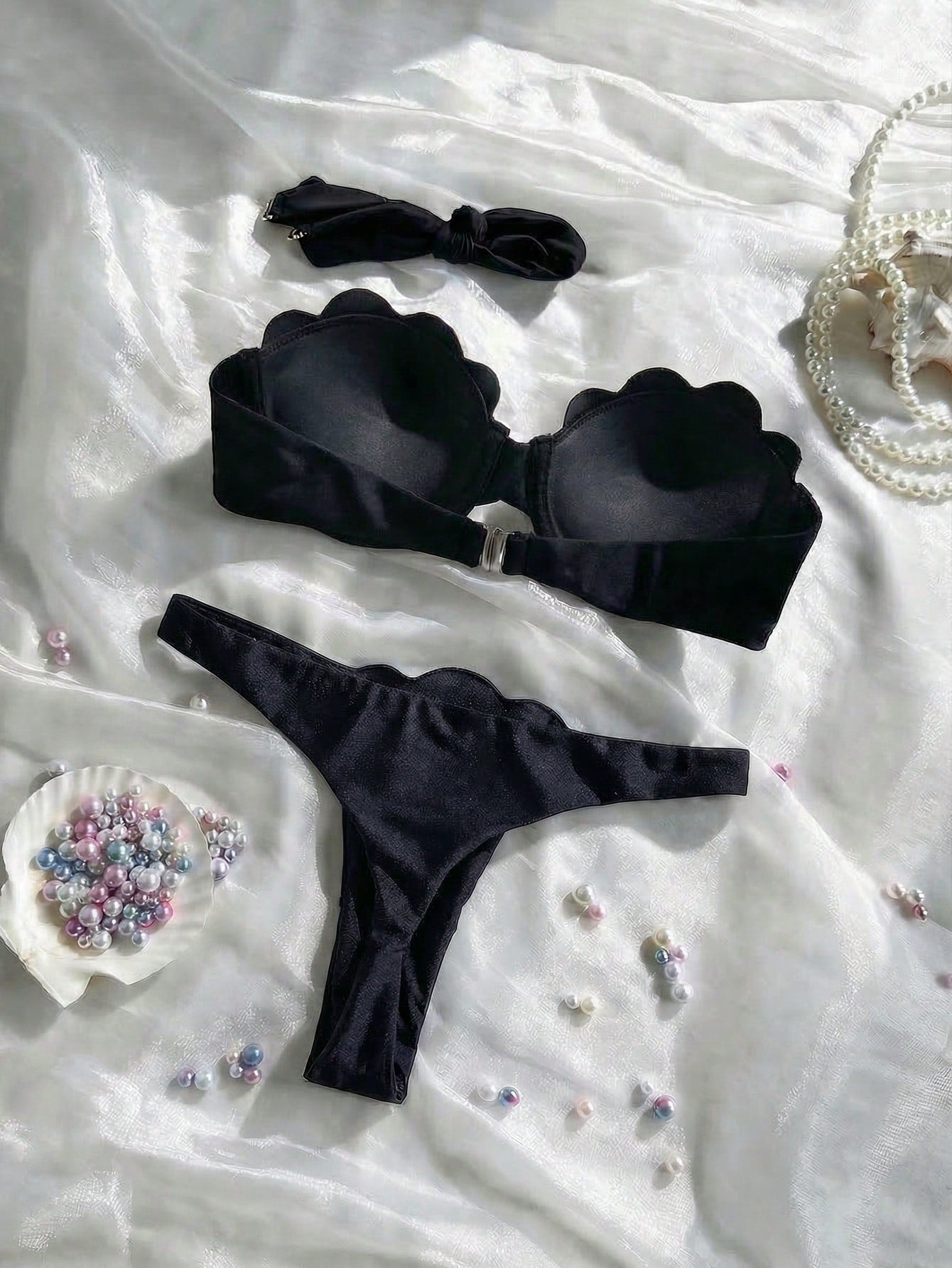 Swim Mod Petal Patchwork Hard Cup Detachable Strap Solid Color Sexy 2 Pieces Swimwear - image 3