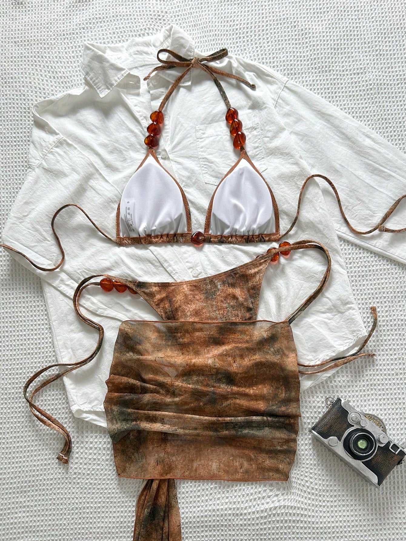 Swim SXY Summer Women 3-Piece Set:Tie-Dye Print Triangle Bikini