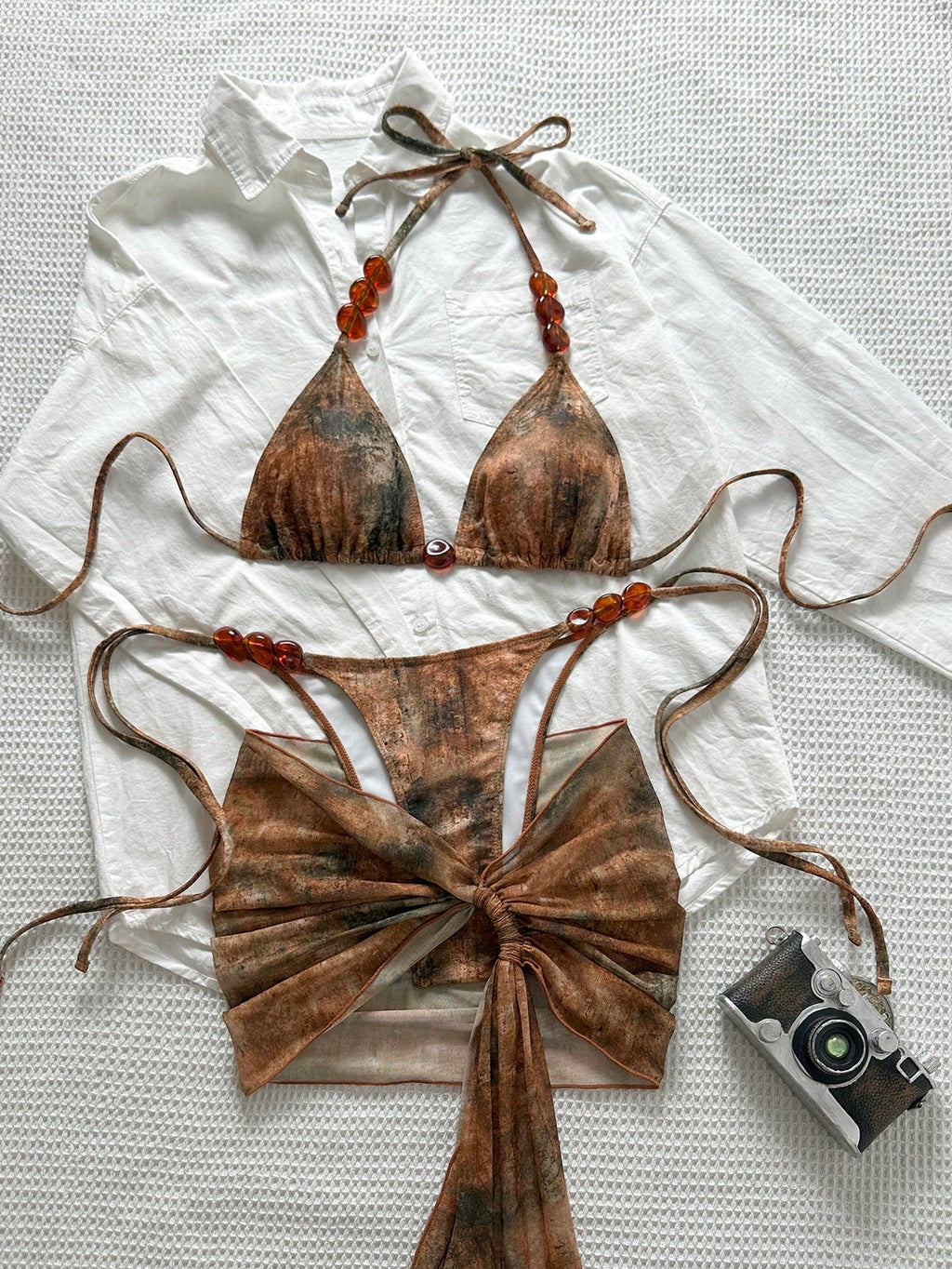 Swim SXY Summer Women 3-Piece Set:Tie-Dye Print Triangle Bikini