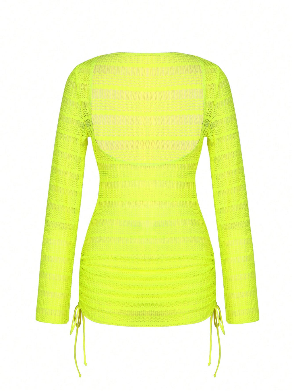 Vaytide Women Luminous Solid Neon Green Textured High Stretch Hollow Out Bodycon Cover Up Dress - image 7