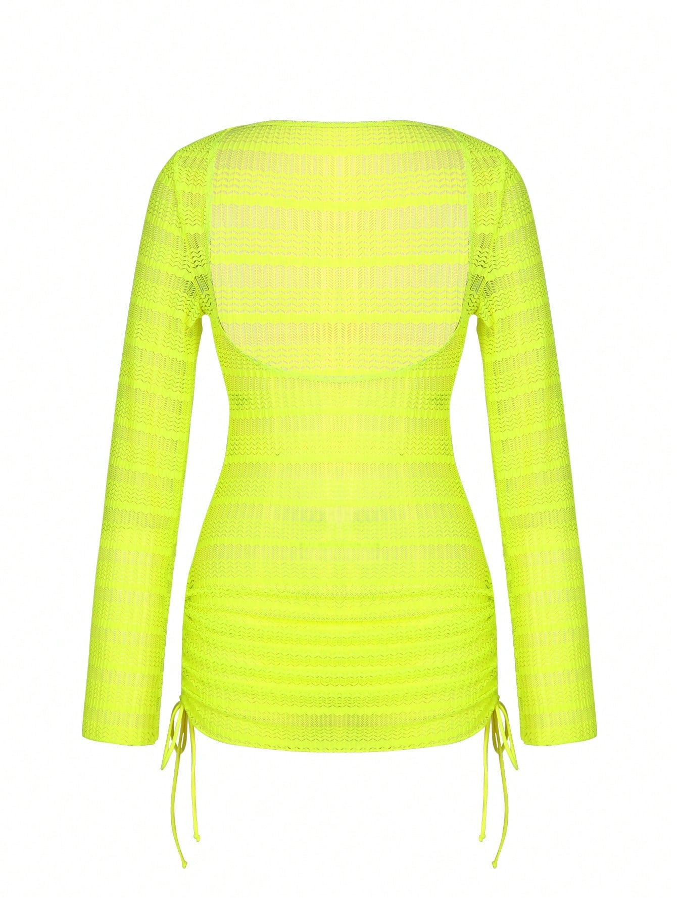 Vaytide Women Luminous Solid Neon Green Textured High Stretch Hollow Out Bodycon Cover Up Dress - image 7