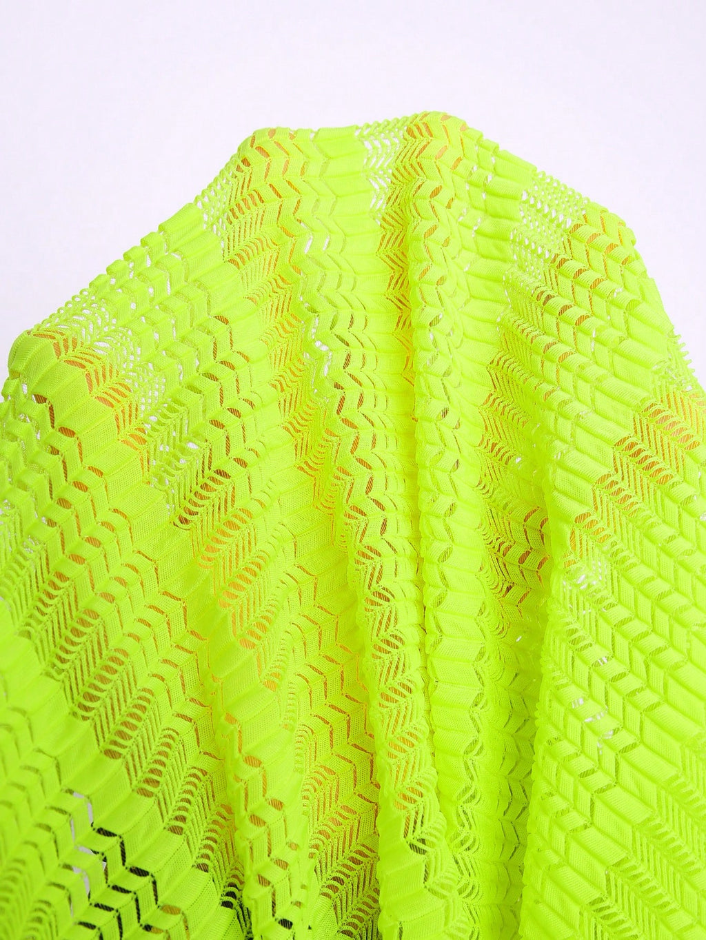 Vaytide Women Luminous Solid Neon Green Textured High Stretch Hollow Out Bodycon Cover Up Dress - image 17