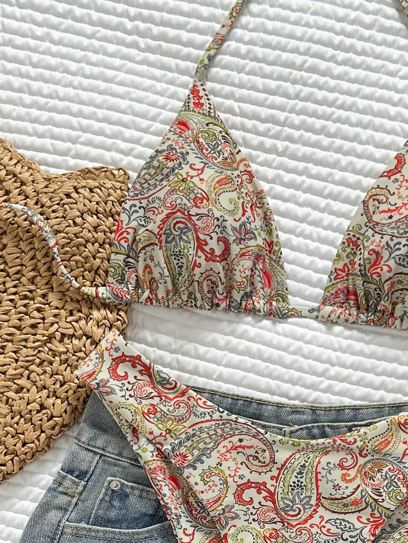 Swim Vcay Women's Tropical Print Halter Neck Bikini Set, Cute Triangle Top And B