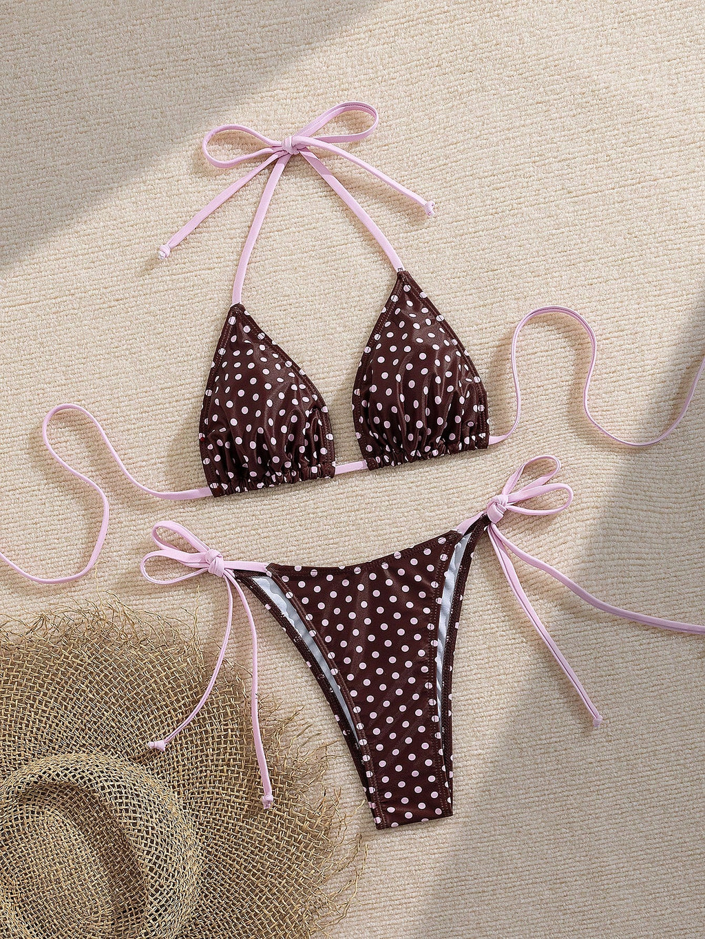 Women's Summer Swimwear, Polka Dot Print Sexy Bikini Set With Halter