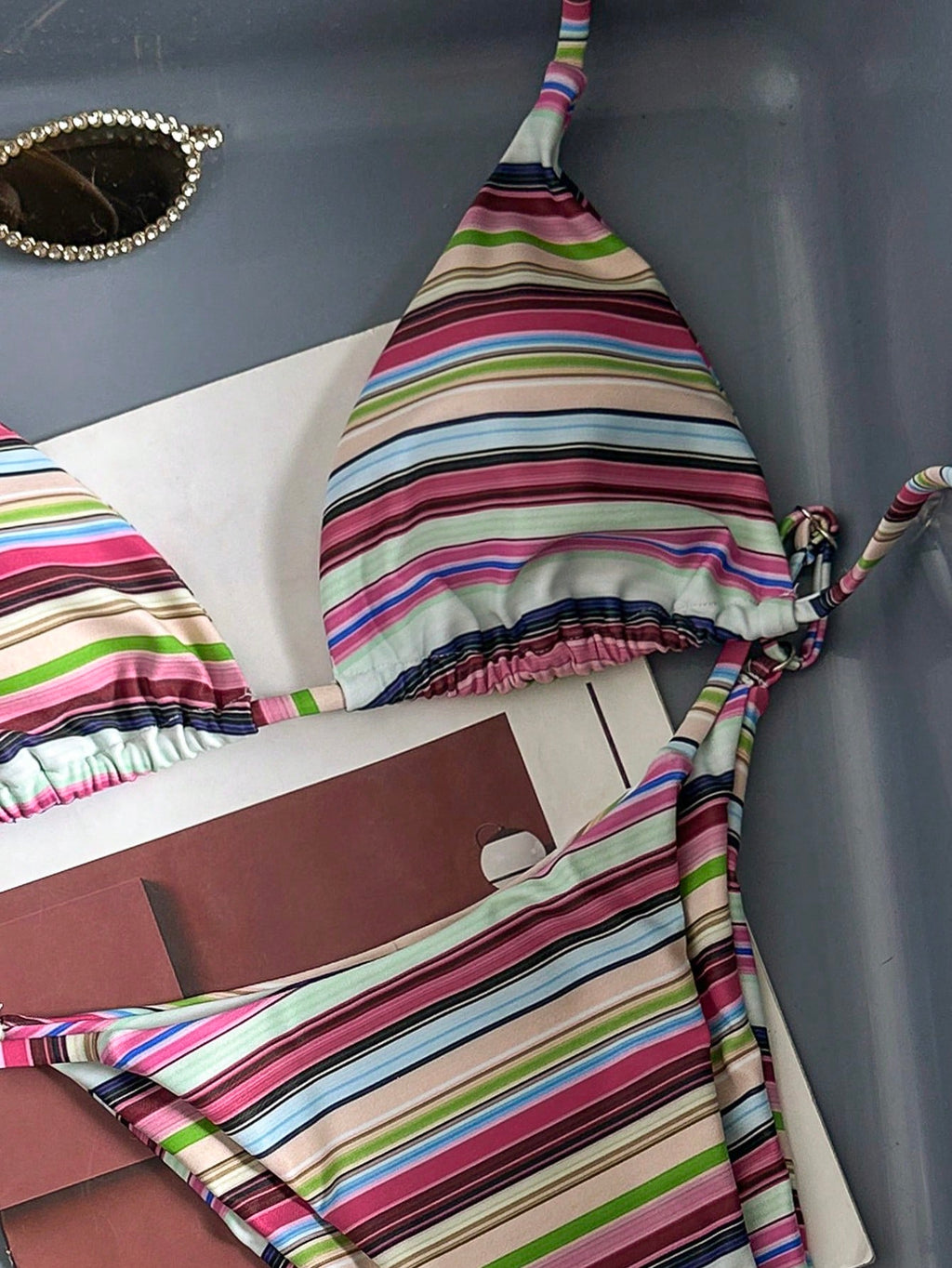 Women's Sexy Fashionable Colorful Striped Two Pieces Swimwear, Backless Tie-Up Bikini Set, Beach Resort - image 6