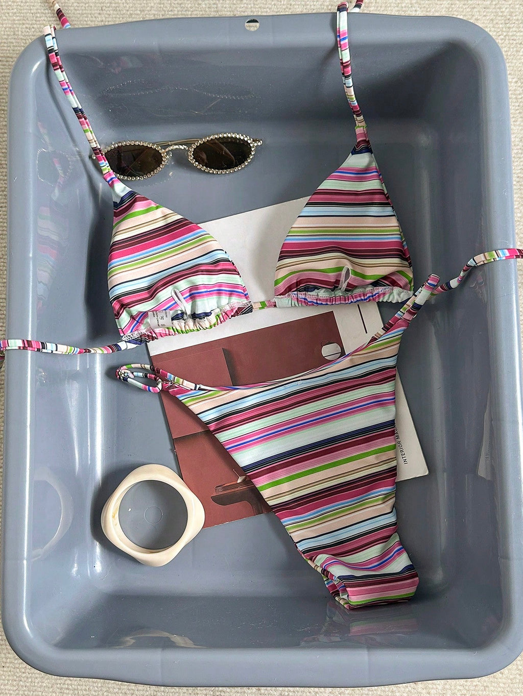 Women's Sexy Fashionable Colorful Striped Two Pieces Swimwear, Backless Tie-Up Bikini Set, Beach Resort - image 10