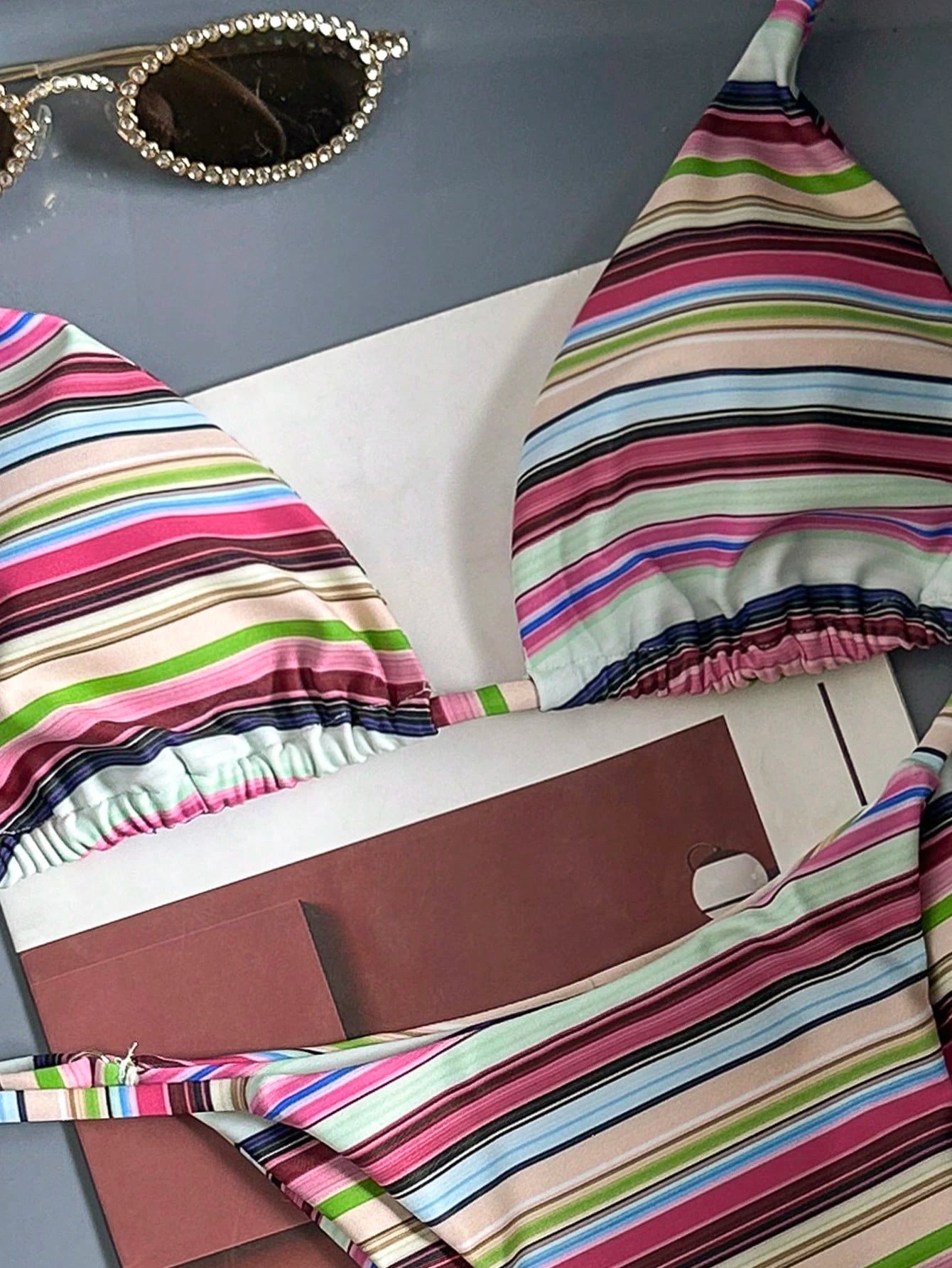 Women's Sexy Fashionable Colorful Striped Two Pieces Swimwear, Backless Tie-Up Bikini Set, Beach Resort - image 7