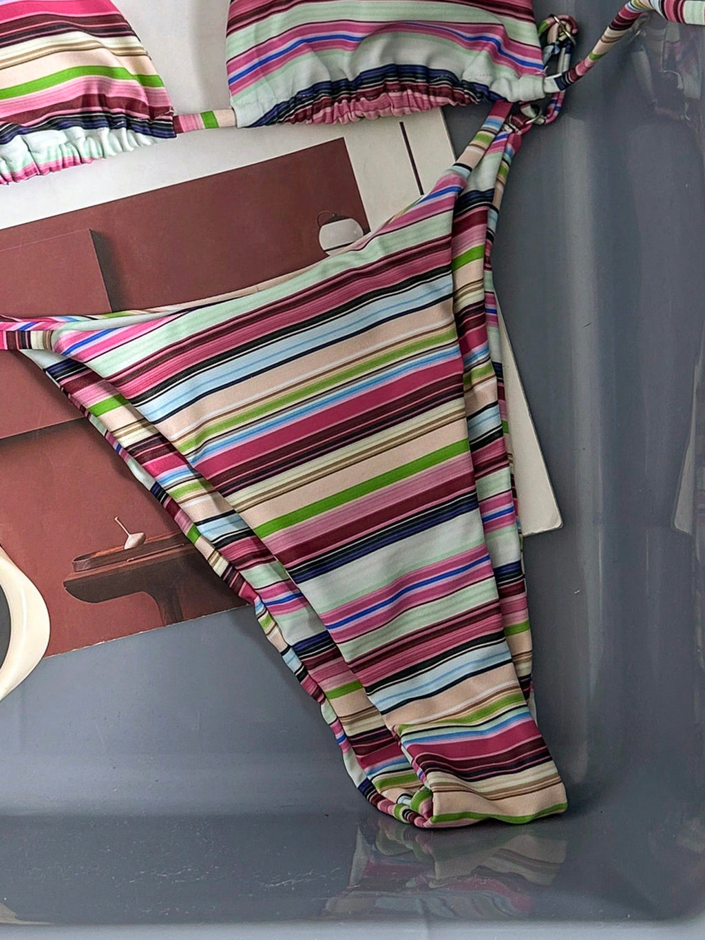 Women's Sexy Fashionable Colorful Striped Two Pieces Swimwear, Backless Tie-Up Bikini Set, Beach Resort - image 8