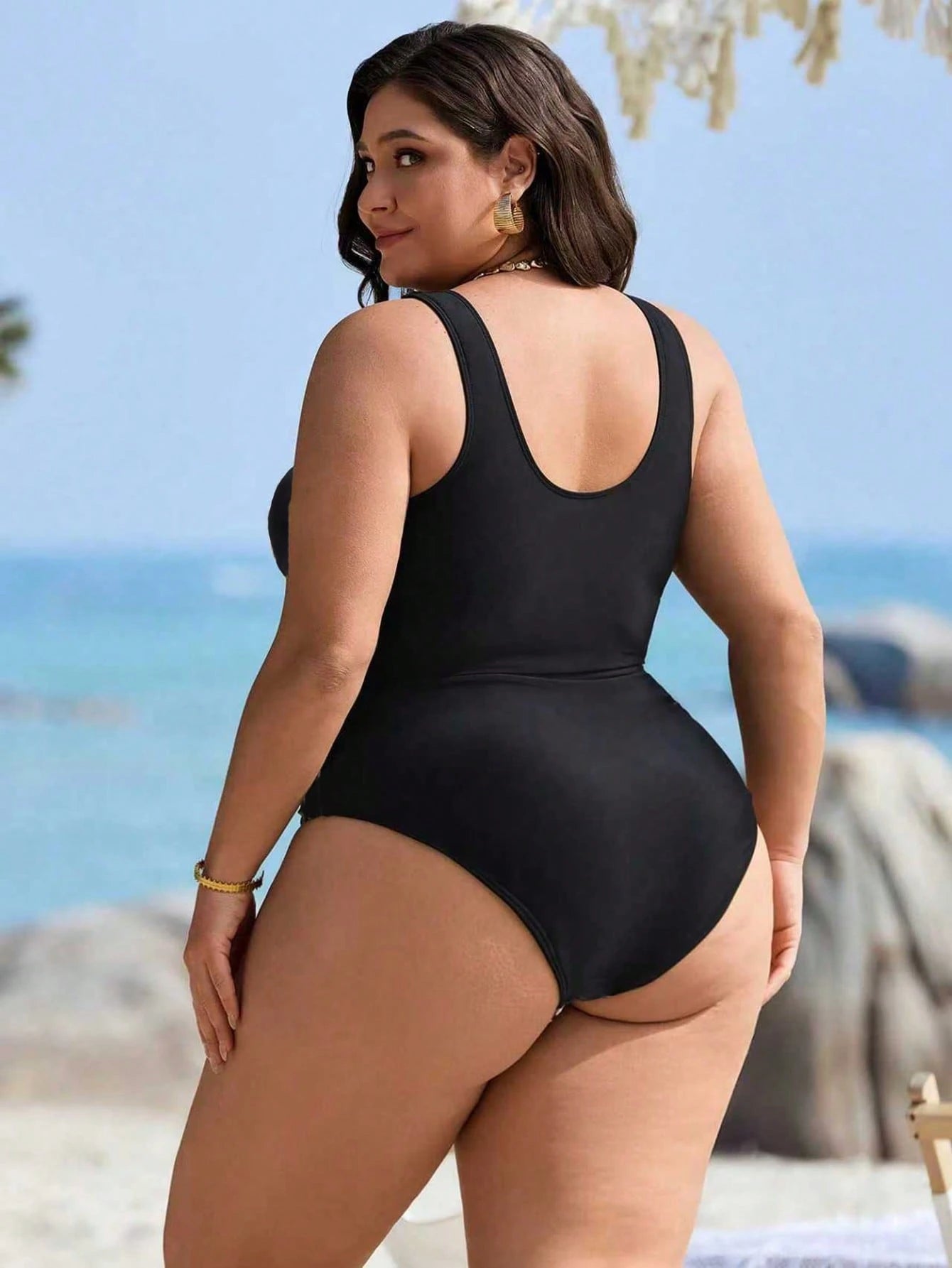 Swim Lushoire Plus Size Women's Black Random Leopard Print Mesh Patchwork Sexy One-Piece Swimsuit, For Summer - image 2