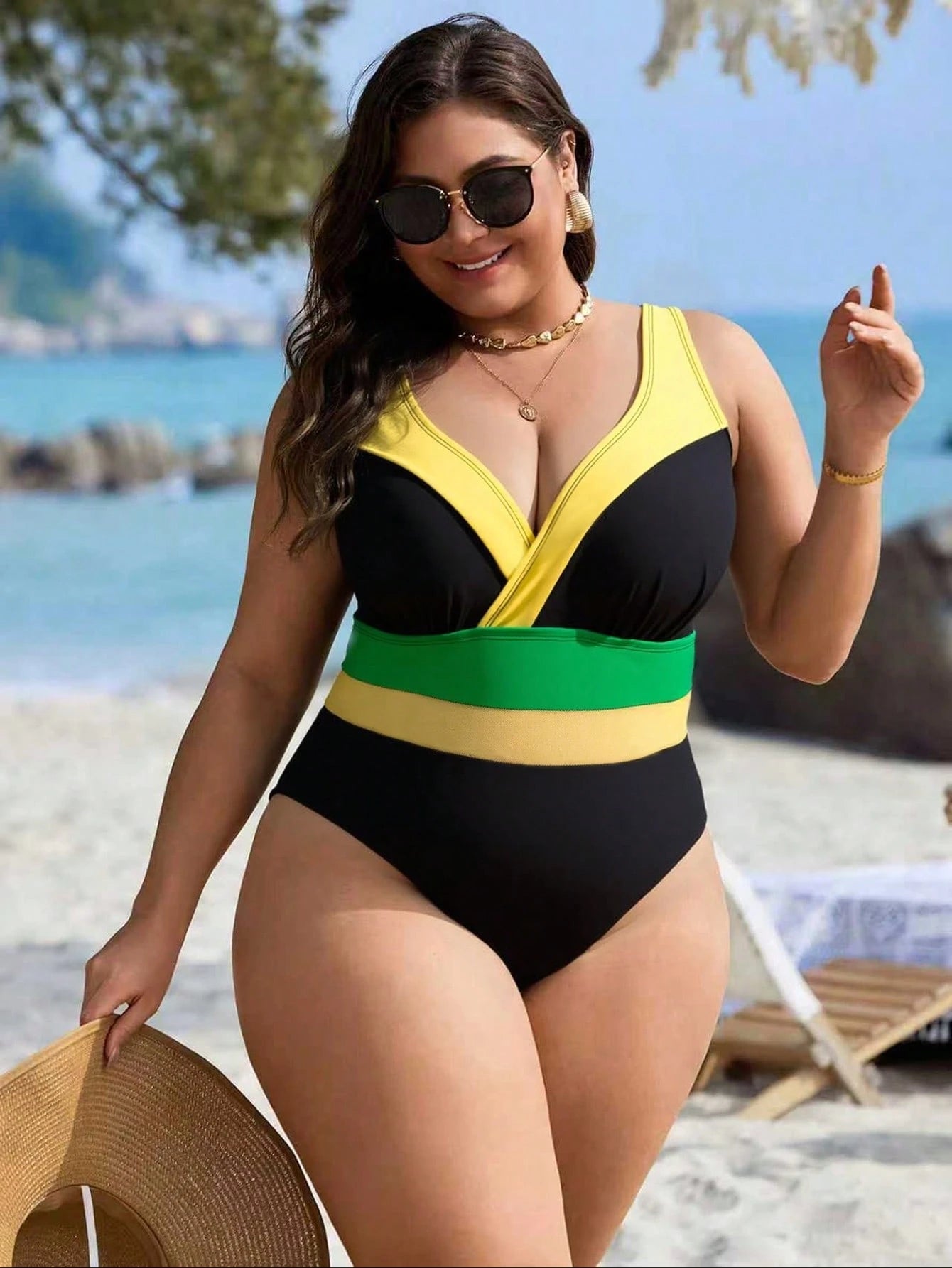 Swim Lushoire Plus Size Women's Black Random Leopard Print Mesh Patchwork Sexy One-Piece Swimsuit, For Summer - image 5