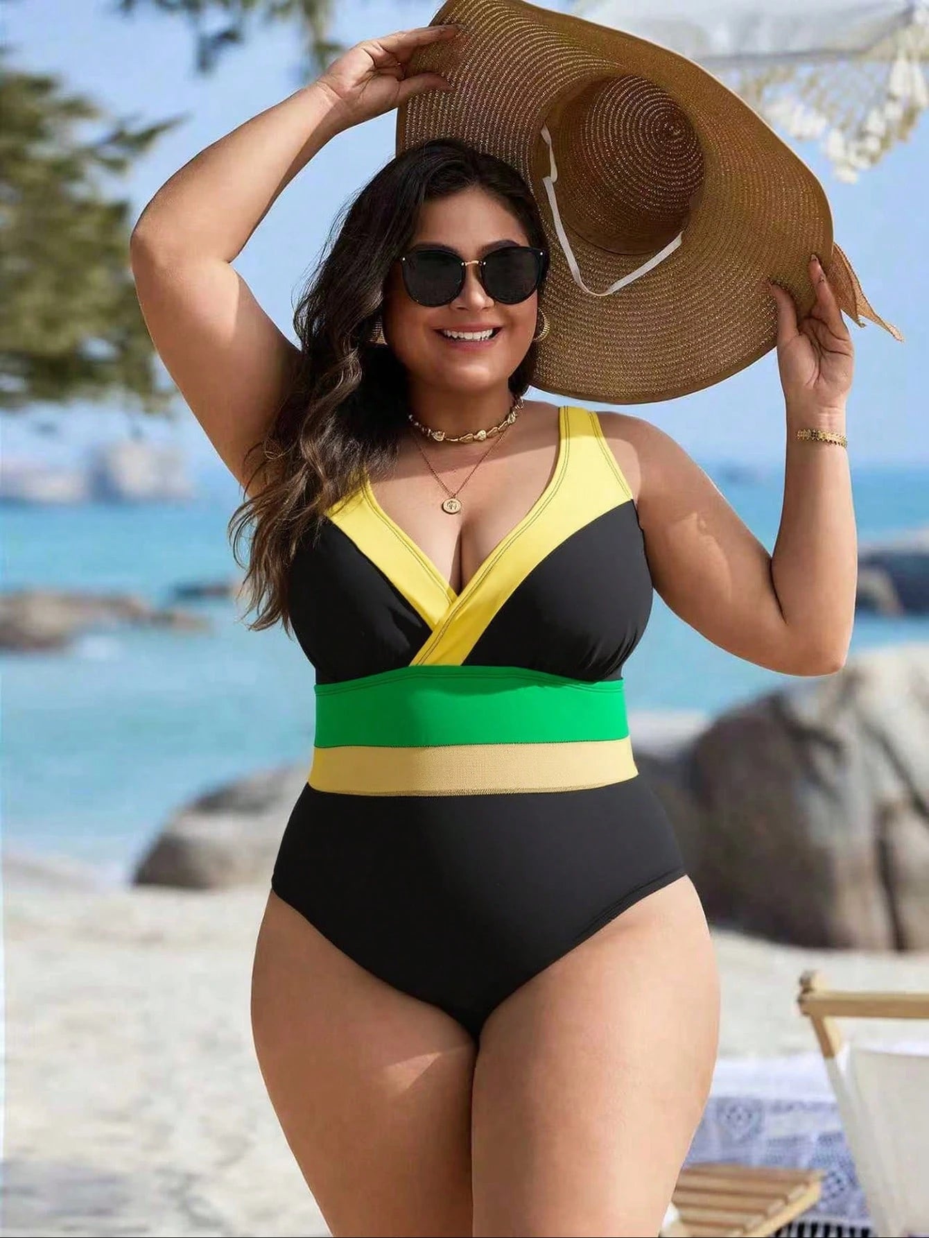 Swim Lushoire Plus Size Women's Black Random Leopard Print Mesh Patchwork Sexy One-Piece Swimsuit, For Summer - image 6