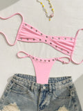 Swim 2025 New Women's Solid Color Sexy Bandeau Beach Vacation Casual Sexy Swimwe