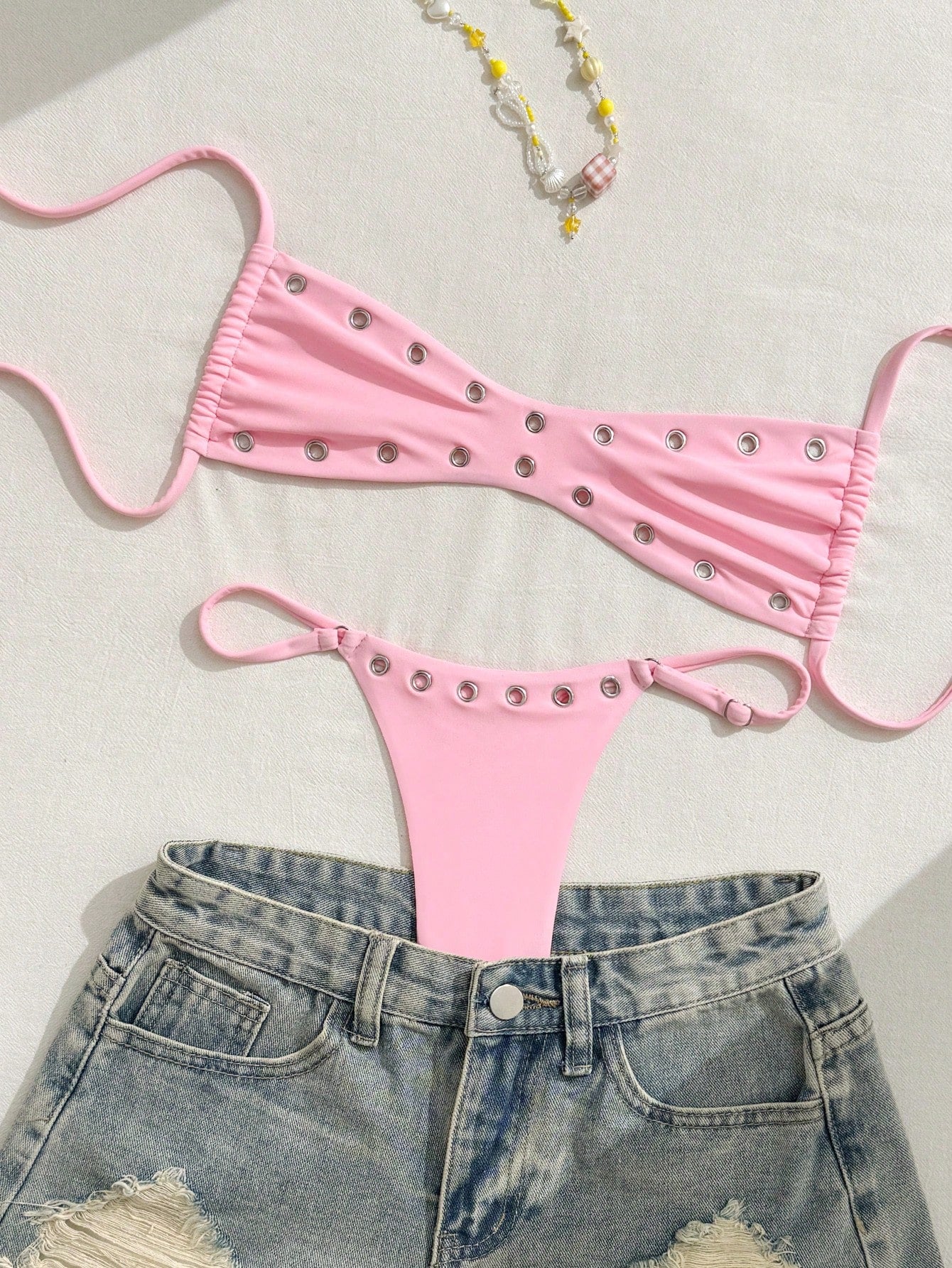 Swim 2025 New Women's Solid Color Sexy Bandeau Beach Vacation Casual Sexy Swimwe