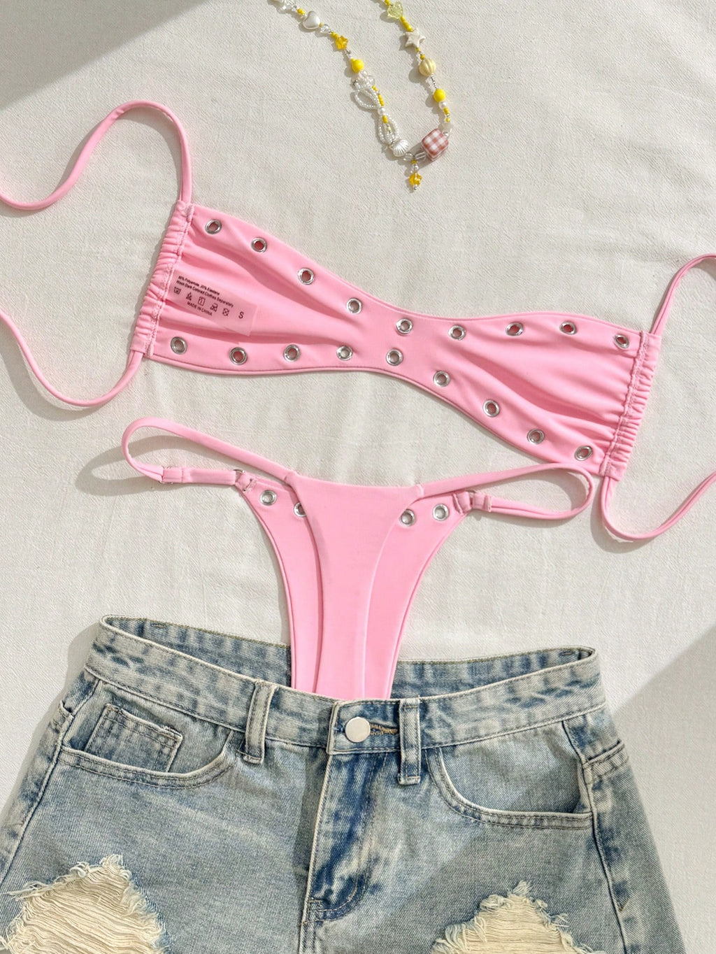 Swim 2025 New Women's Solid Color Sexy Bandeau Beach Vacation Casual Sexy Swimwe
