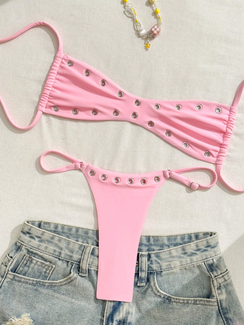 Swim 2025 New Women's Solid Color Sexy Bandeau Beach Vacation Casual Sexy Swimwe