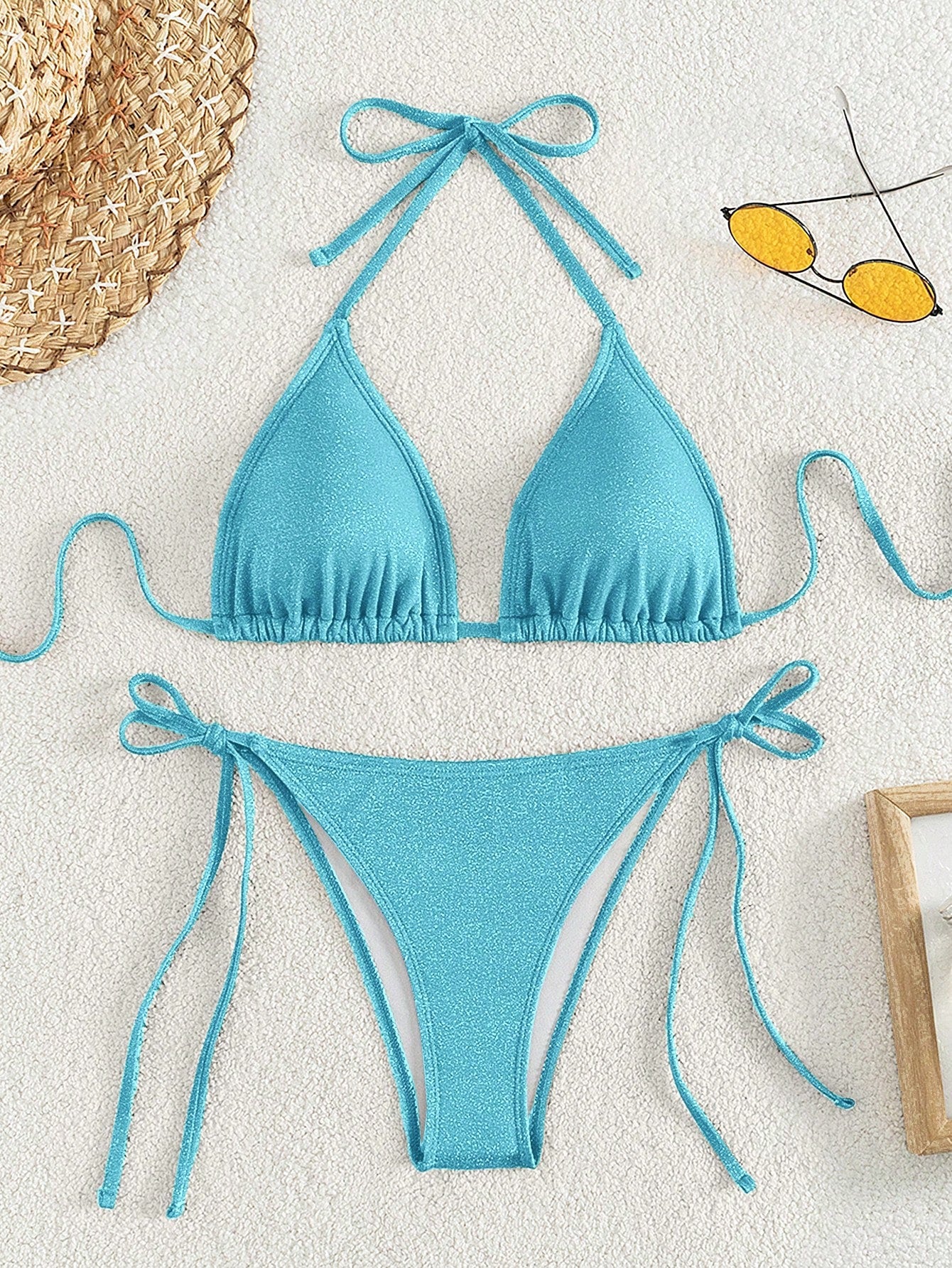 Swim Mod Women's Solid Color Halter Strap Sexy Bikini Set For