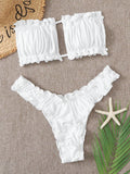Swim Vcay Summer Beach Ruched Frill Trim Bandeau Bikini Set