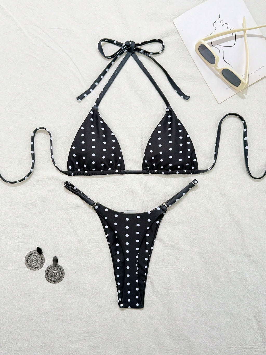 Swim Mod Women's 2 Pieces Bikini Set, Pink Stripe Triangle Spaghetti Strap High Cut Tie Waist Swimwear, - image 12