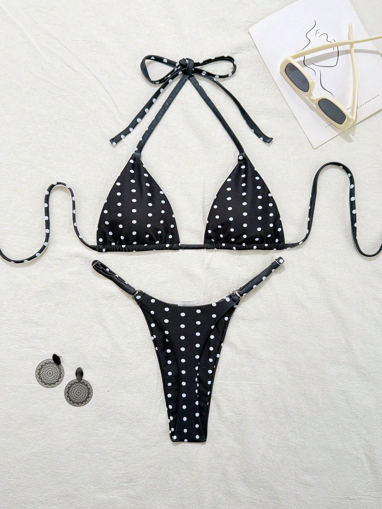 Swim Mod Women's 2 Pieces Bikini Set, Pink Stripe Triangle Spaghetti Strap High Cut Tie Waist Swimwear, - image 12