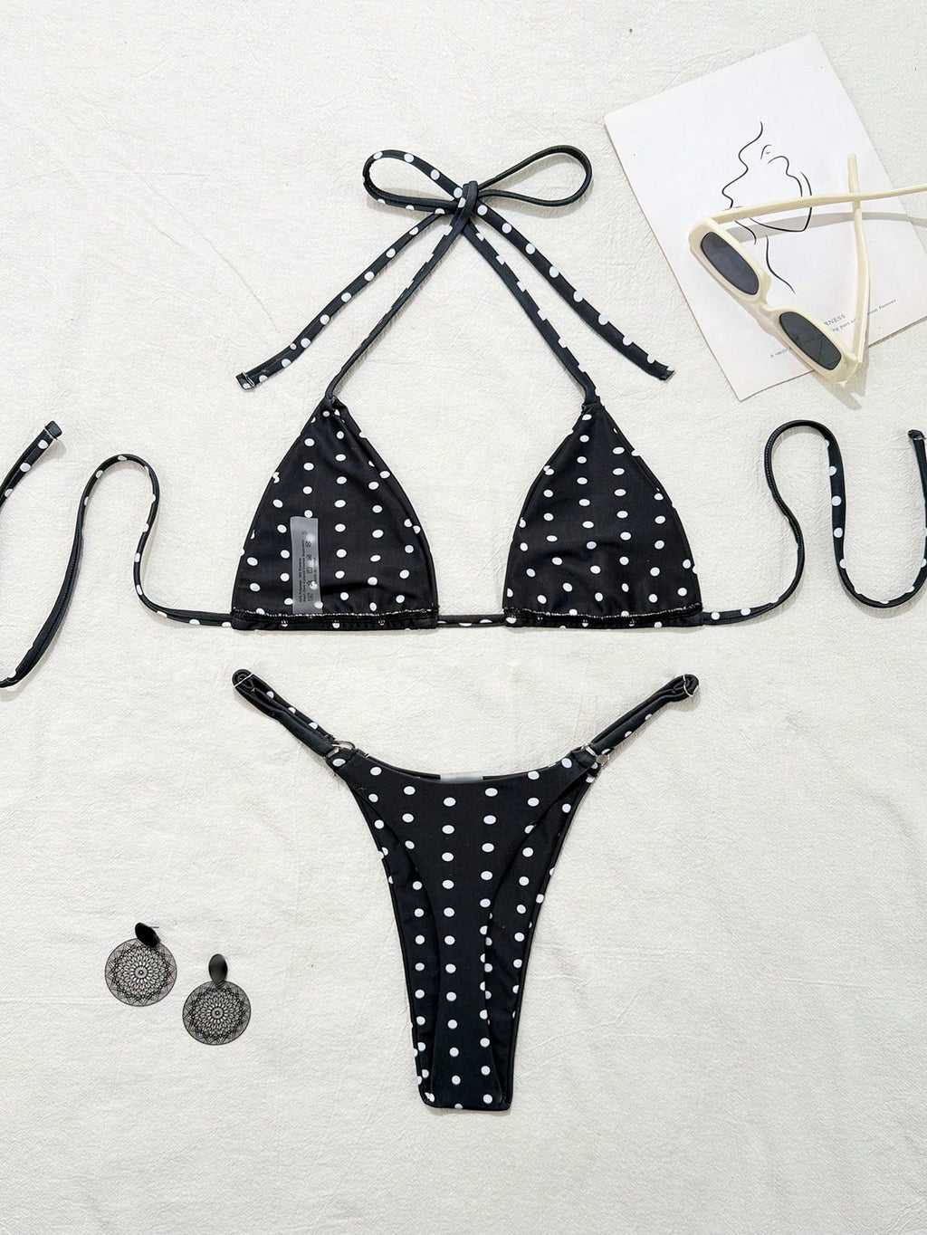 Swim Mod Women's 2 Pieces Bikini Set, Pink Stripe Triangle Spaghetti Strap High Cut Tie Waist Swimwear, - image 13