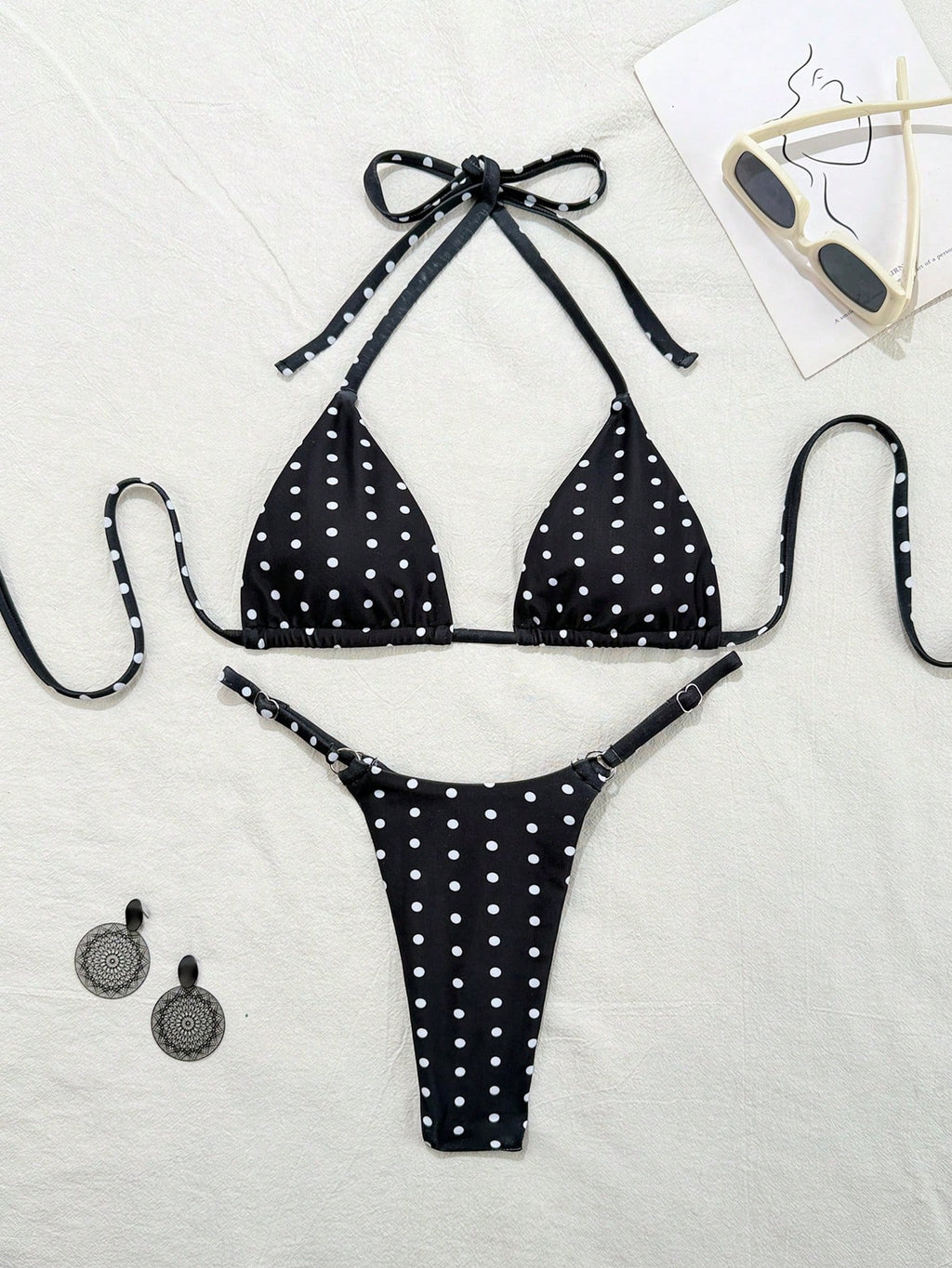Swim Mod Women's 2 Pieces Bikini Set, Pink Stripe Triangle Spaghetti Strap High Cut Tie Waist Swimwear, - image 17