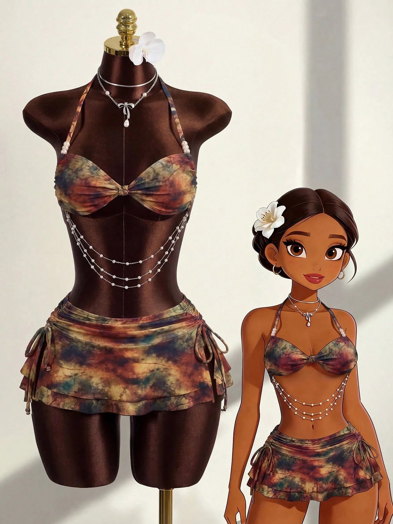 Zestiva 3pcs/Set Brown Summer Boho Sequin Beach Party Holiday Holiday