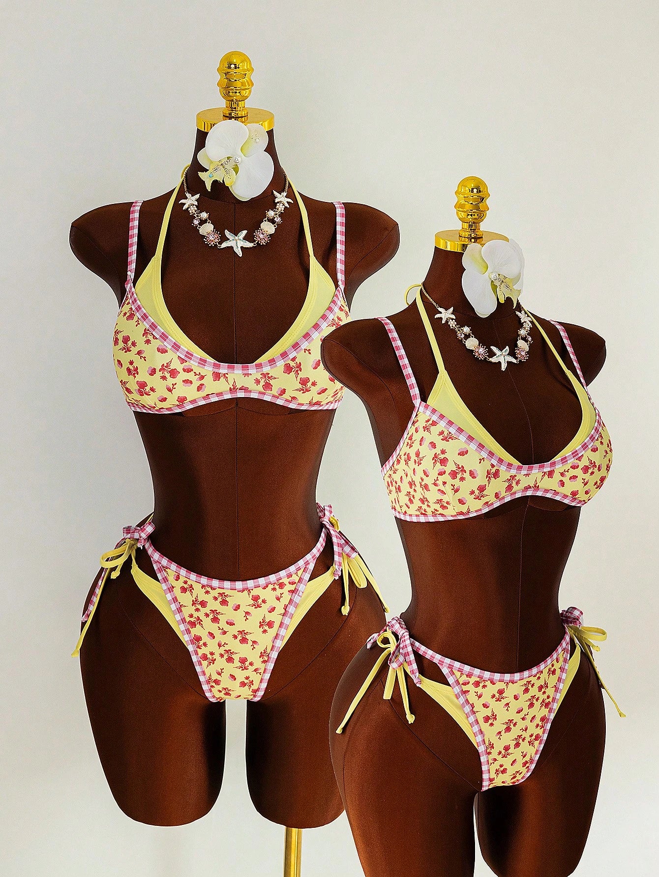 Swim Mod Women's Cute Yellow Floral Print 2 Pieces Bikini Set,