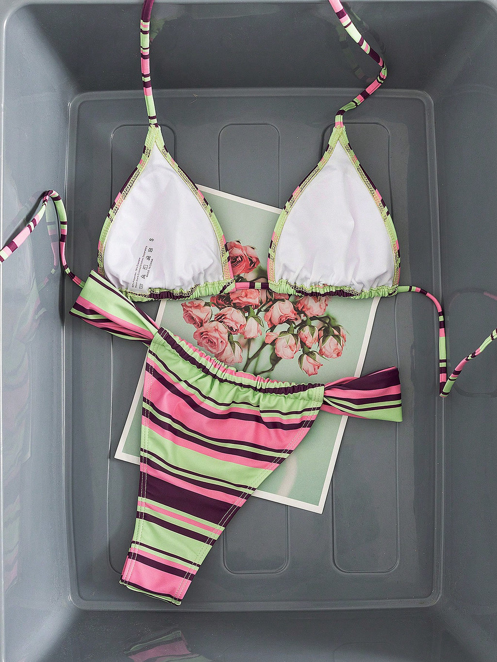Women's Striped Print Halter Tie 2-Piece Swimwear, Sexy Fashion Minimalist Girly