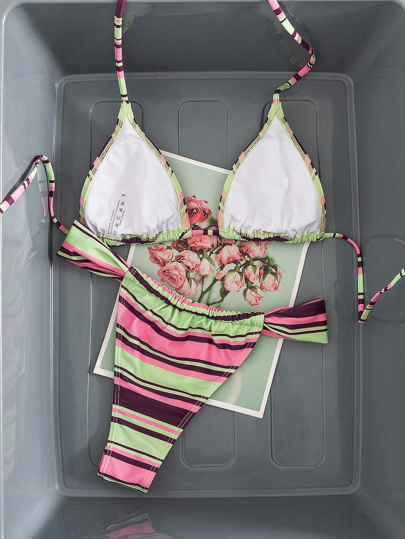 Women's Striped Print Halter Tie 2-Piece Swimwear, Sexy Fashion Minimalist Girly