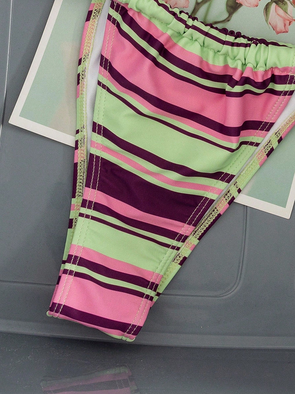 Women's Striped Print Halter Tie 2-Piece Swimwear, Sexy Fashion Minimalist Girly