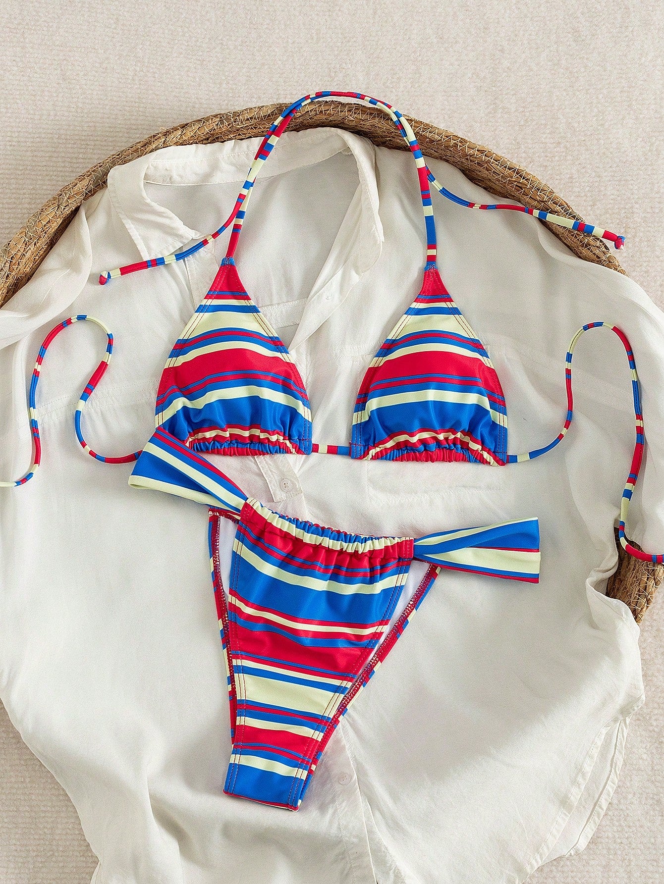 Women's Striped Print Halter Tie 2-Piece Swimwear, Sexy Fashion Minimalist Girly